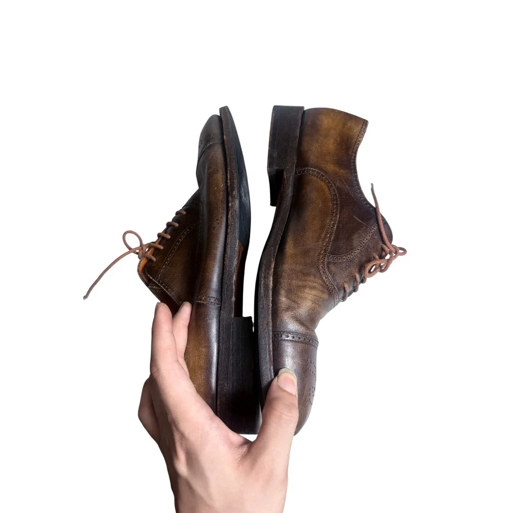 Salvatore Ferragamo Oxford Shoes Mens 11 2E Brown Leather Cap Toe Brogue Italy